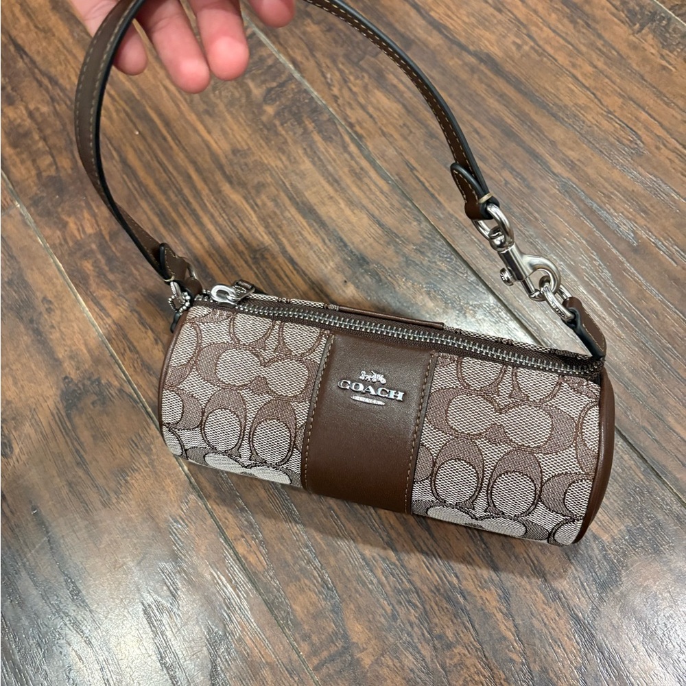 Coach Brown and Cream Monogram Barrel Wristlet